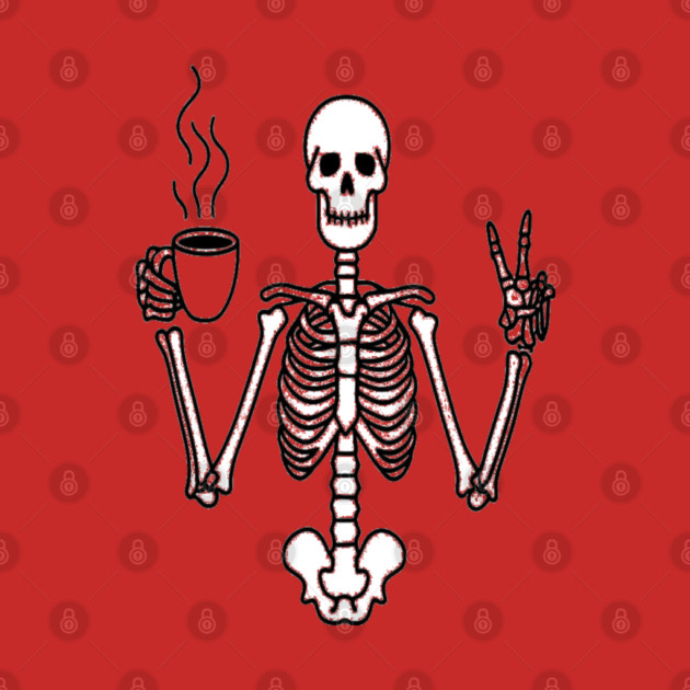 Skeletal Brew Tee - Dangerously Awake & Peaceful. Funny Skeleton Coffee Peace by OUTFITPAW