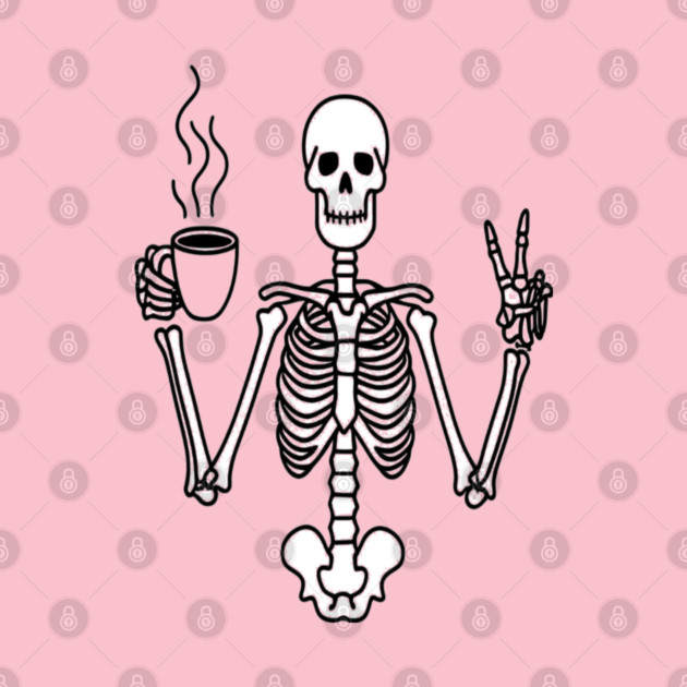 Skeletal Brew Tee - Dangerously Awake & Peaceful. Funny Skeleton Coffee Peace by OUTFITPAW