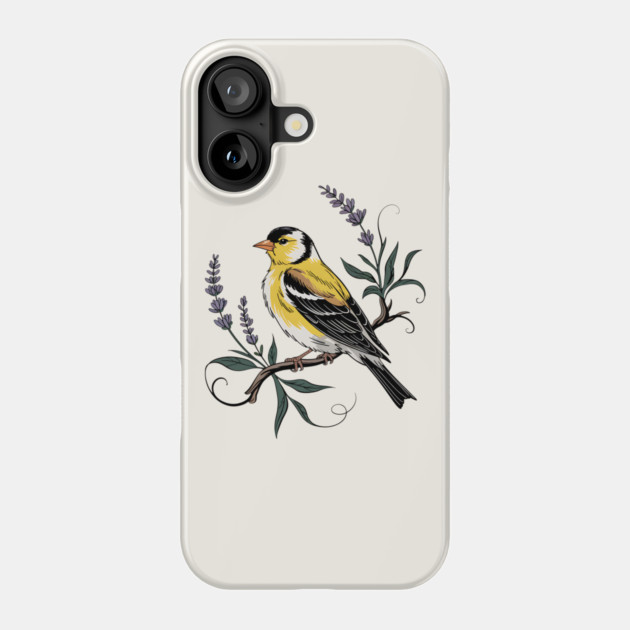 Vintage Goldfinch Perched with Lavender Blooms Phone Case by BirdsnStuff
