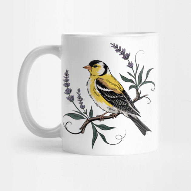 Vintage Goldfinch Perched with Lavender Blooms by BirdsnStuff
