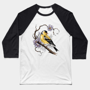 Vintage Goldfinch on Branch with Violet Florals Baseball T-Shirt