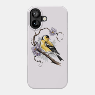 Vintage Goldfinch on Branch with Violet Florals Phone Case