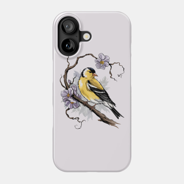 Vintage Goldfinch on Branch with Violet Florals Phone Case by BirdsnStuff