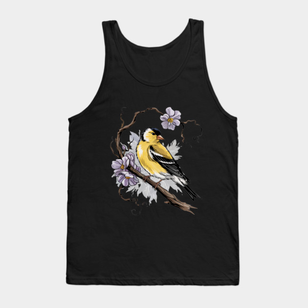 Vintage Goldfinch on Branch with Violet Florals Tank Top by BirdsnStuff