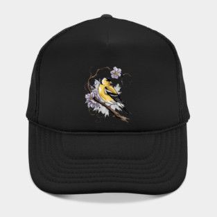 Vintage Goldfinch on Branch with Violet Florals Hat