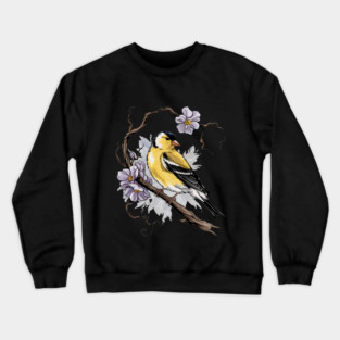 Vintage Goldfinch on Branch with Violet Florals Crewneck Sweatshirt