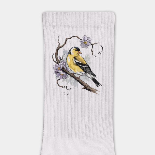Vintage Goldfinch on Branch with Violet Florals by BirdsnStuff
