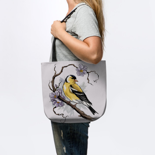 Vintage Goldfinch on Branch with Violet Florals by BirdsnStuff