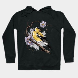 Vintage Goldfinch on Branch with Violet Florals Hoodie