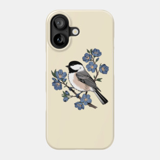 Black-Capped Chickadee with Soft Blue Blossoms Phone Case