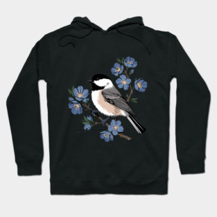 Black-Capped Chickadee with Soft Blue Blossoms Hoodie