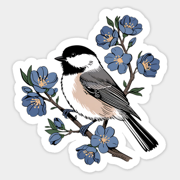 Black-Capped Chickadee with Soft Blue Blossoms Magnet by BirdsnStuff