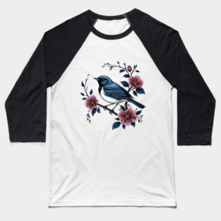 Black-Throated Blue Warbler with Rose Garden Flowers Baseball T-Shirt