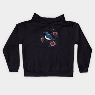 Black-Throated Blue Warbler with Rose Garden Flowers Kids Hoodie