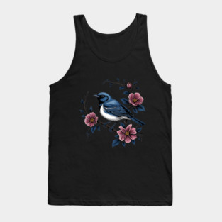 Black-Throated Blue Warbler with Rose Garden Flowers Tank Top