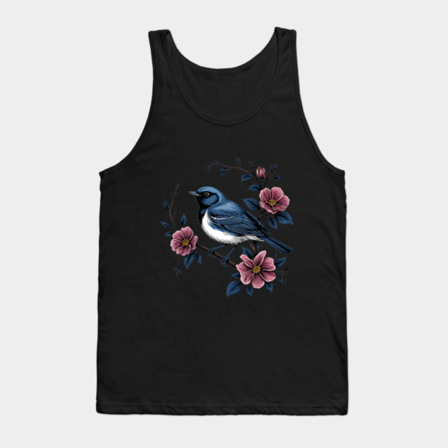 Black-Throated Blue Warbler with Rose Garden Flowers Tank Top by BirdsnStuff
