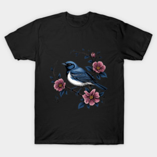 Black-Throated Blue Warbler with Rose Garden Flowers T-Shirt