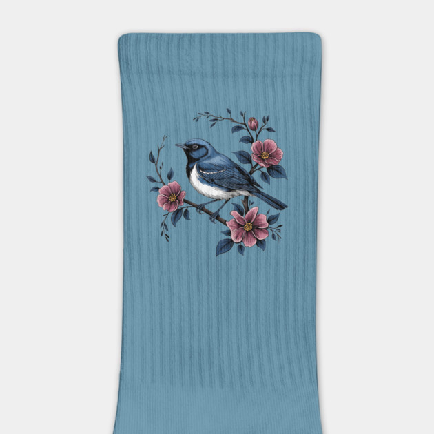 Black-Throated Blue Warbler with Rose Garden Flowers by BirdsnStuff