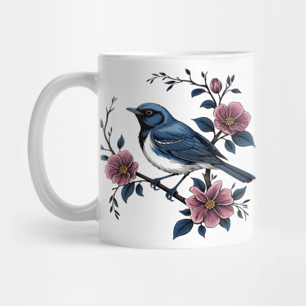 Black-Throated Blue Warbler with Rose Garden Flowers by BirdsnStuff