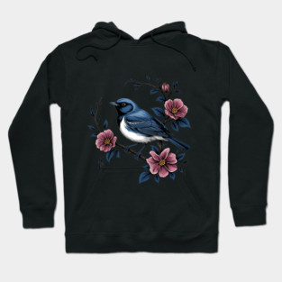 Black-Throated Blue Warbler with Rose Garden Flowers Hoodie