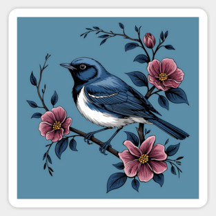 Black-Throated Blue Warbler with Rose Garden Flowers Magnet