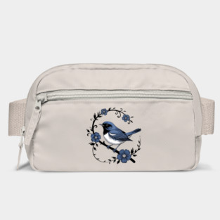Vintage Floral Black-Throated Blue Warbler Illustration Bag