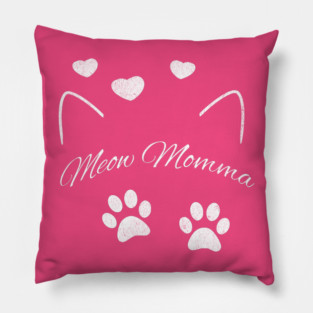 Meow Momma – Cute Cat Lover Design with Paws and Hearts Pillow