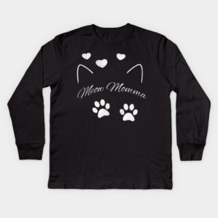 Meow Momma – Cute Cat Lover Design with Paws and Hearts Kids Long Sleeve T-Shirt