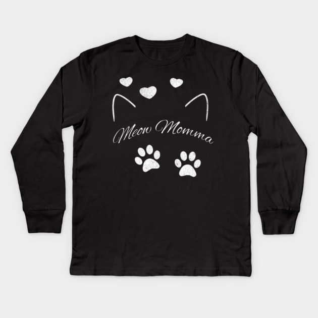 Meow Momma – Cute Cat Lover Design with Paws and Hearts Kids Long Sleeve T-Shirt by DonWillisJrArt
