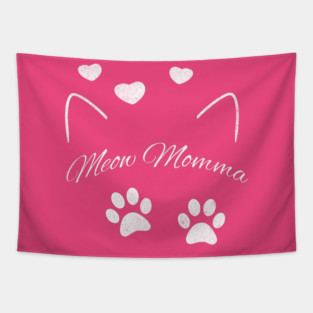 Meow Momma – Cute Cat Lover Design with Paws and Hearts Tapestry