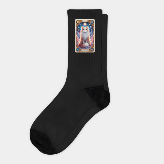 Celestial Cat Tarot – The World Card Fantasy Socks by Premachandra's Store