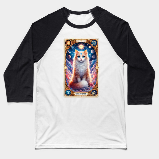 Celestial Cat Tarot – The World Card Fantasy Baseball T-Shirt by Premachandra's Store