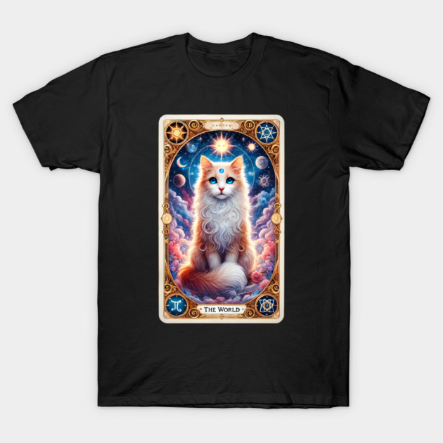 Celestial Cat Tarot – The World Card Fantasy T-Shirt by Premachandra's Store