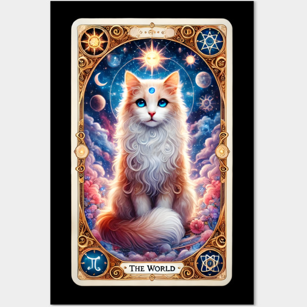 Celestial Cat Tarot – The World Card Fantasy Wall Art by Premachandra's Store