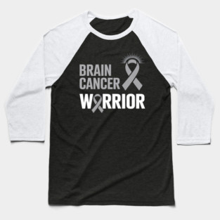 Brain Cancer Warrior Gray Awareness Ribbon Baseball T-Shirt