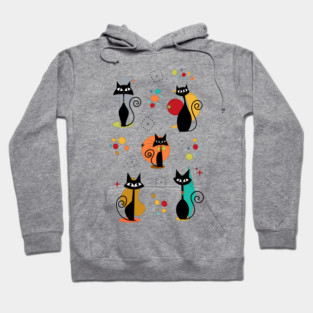 Mid Century Atomic Black Cats - Retro Colorful Feline Art Hoodie
