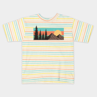 Retro Mountain Sunset Landscape – Vintage Nature Scene Kids T-Shirt