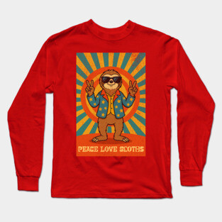 Groovy Peace, Love, and Sloth Vibes – Sloth with Shades and Peace Signs Long Sleeve T-Shirt