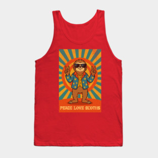 Groovy Peace, Love, and Sloth Vibes – Sloth with Shades and Peace Signs Tank Top