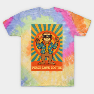 Groovy Peace, Love, and Sloth Vibes – Sloth with Shades and Peace Signs T-Shirt