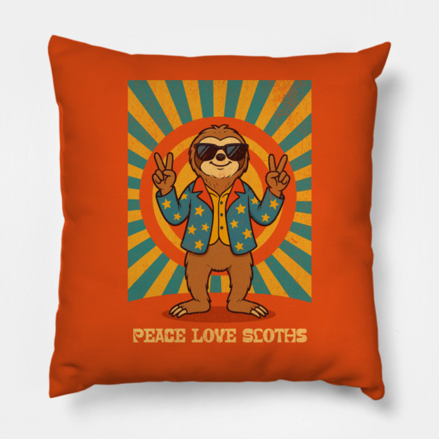 Groovy Peace, Love, and Sloth Vibes – Sloth with Shades and Peace Signs Pillow by DonWillisJrArt