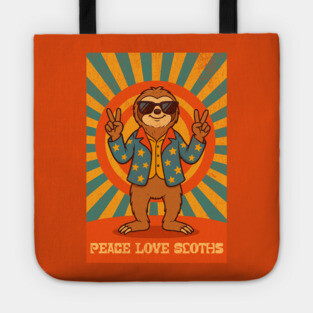Groovy Peace, Love, and Sloth Vibes – Sloth with Shades and Peace Signs Tote