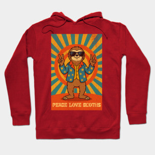Groovy Peace, Love, and Sloth Vibes – Sloth with Shades and Peace Signs Hoodie