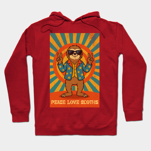 Groovy Peace, Love, and Sloth Vibes – Sloth with Shades and Peace Signs Hoodie by DonWillisJrArt