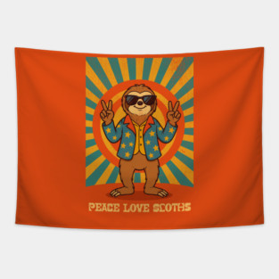 Groovy Peace, Love, and Sloth Vibes – Sloth with Shades and Peace Signs Tapestry