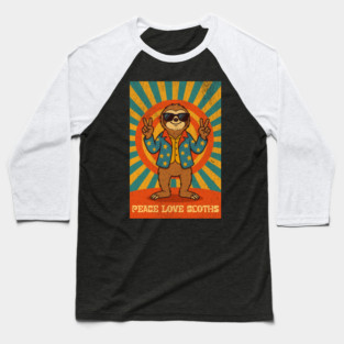 Groovy Peace, Love, and Sloth Vibes – Sloth with Shades and Peace Signs Baseball T-Shirt
