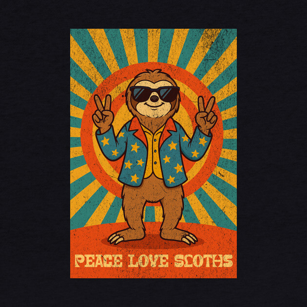 Groovy Peace, Love, and Sloth Vibes – Sloth with Shades and Peace Signs by DonWillisJrArt