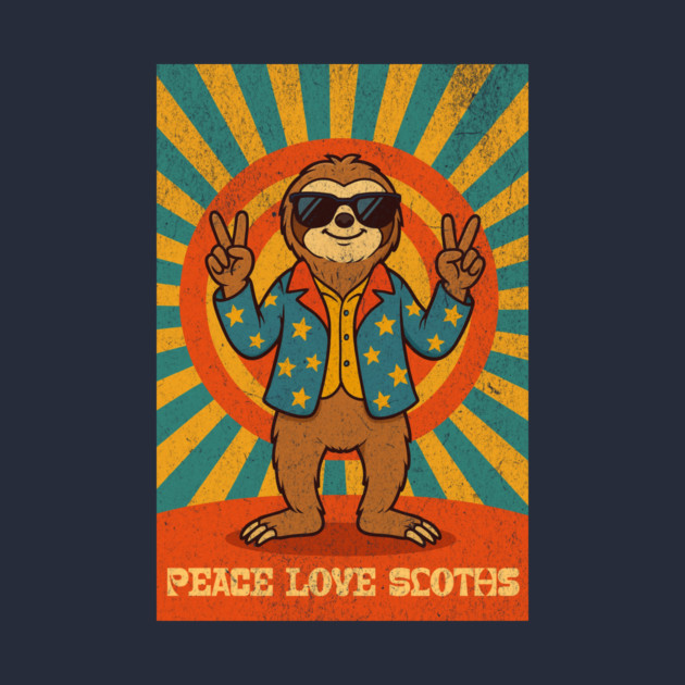Groovy Peace, Love, and Sloth Vibes – Sloth with Shades and Peace Signs by DonWillisJrArt