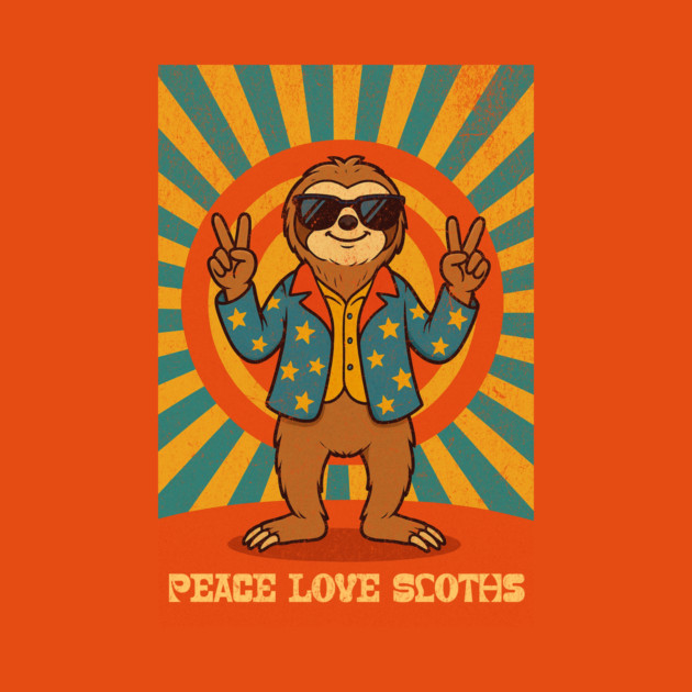 Groovy Peace, Love, and Sloth Vibes – Sloth with Shades and Peace Signs by DonWillisJrArt