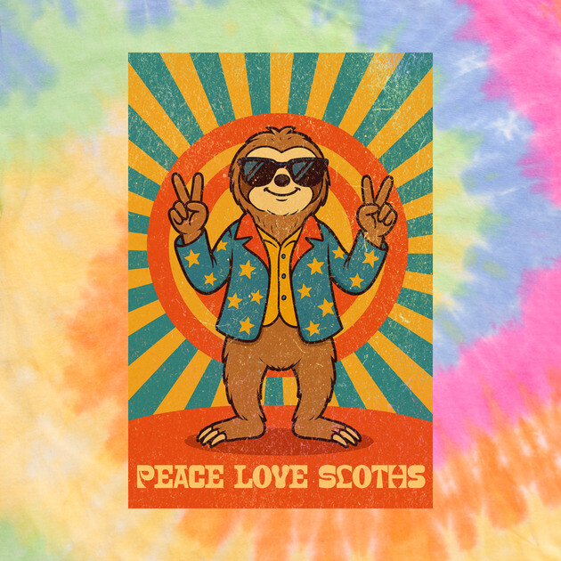 Groovy Peace, Love, and Sloth Vibes – Sloth with Shades and Peace Signs by DonWillisJrArt